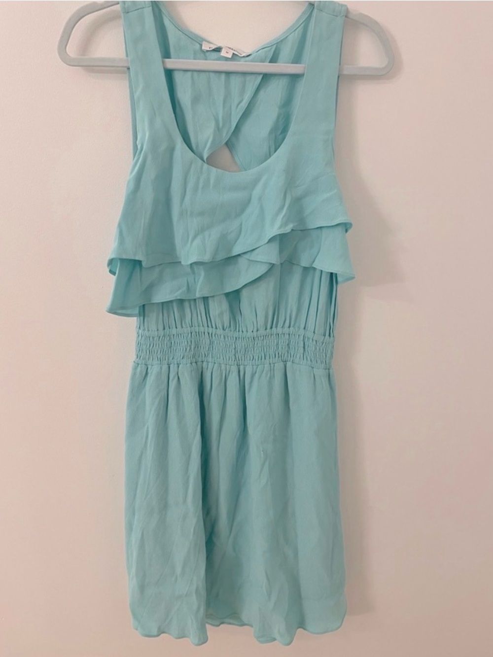 BCBGeneration Aqua Ruffle Open Back Smocked Waist Dress M